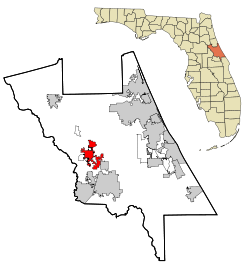 Volusia County Florida Incorporated and Unincorporated areas De Land Highlighted.svg