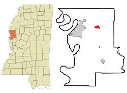 Washington County Mississippi Incorporated and Unincorporated areas Leland Highlighted.svg