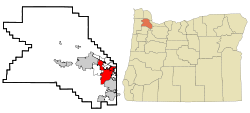Washington County Oregon Incorporated and Unincorporated areas Beaverton Highlighted.svg