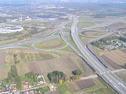 Luftaufnahme des Autobahnkreuzes nach der Fertigstellung