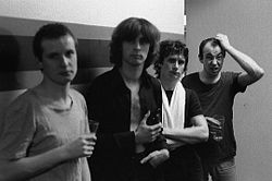 XTC nach einem Konzert in Toronto am 3. Oktober 1978. Andy Partridge, Colin Moulding, Terry Chambers und Barry Andrews (v.l.n.r.)