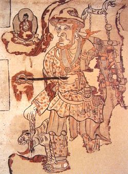 Xuanzang, Wandmalerei in der Dunhuang Höhle, 9. Jahrhundert