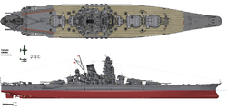 Zeichnung der Yamato im April 1945