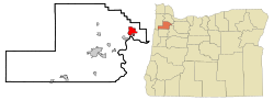 Yamhill County Oregon Incorporated and Unincorporated areas Newberg Highlighted.svg