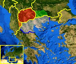 Die aktuelle geographische Region von Makedonien wird nicht offiziell durch irgendeine internationale Organisation oder einen Staat definiert. Im historischen Kontext umfasst sie Teile von fünf modernen Ländern: Albanien, Bulgarien, Griechenland, Mazedonien und Serbien.