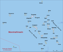 Karte der Marshallinseln, mittig Rongelap