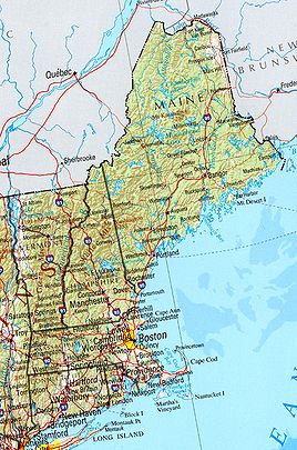 Geographische Karte Neuenglands (Vermont am linken Rand)