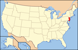 Karte der USA, New Jersey hervorgehoben