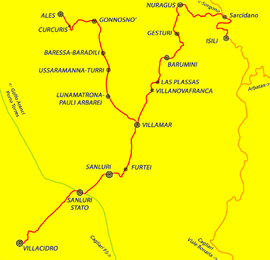 Strecke der Bahnstrecke Isili–Villacidro