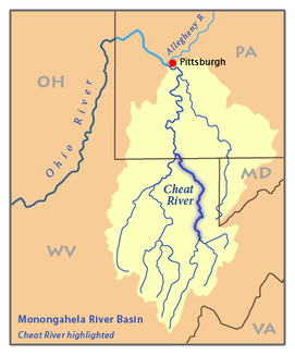 Karte des Einzugsgebietes des Monongahela Rivers mit dem Cheat River