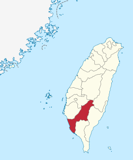 Karte von Taiwan, Position von Kaohsiung hervorgehoben