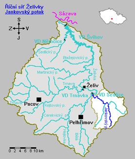 Einzugsgebiet des Jankovský potok im Flussgebiet der Želivka