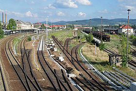 Blick von Westen auf das Gleisfeld des Bautzener Bahnhofs