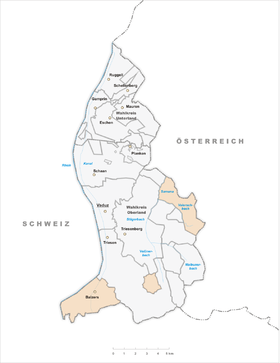 Lage der Gemeinde Balzers  im Fürstentum Liechtenstein (anklickbare Karte)