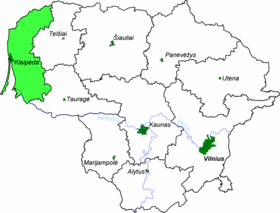 Landkarte Litauens – Distrikt Klaipėda hervorgehoben