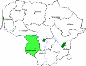 Landkarte Litauens – Distrikt Marijampolė hervorgehoben