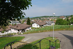 Sicht auf das Dorf von der Kirche aus (Osten)