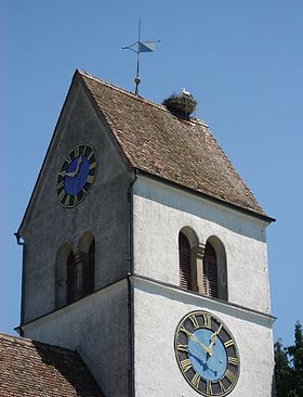 Kirche Obersteinmaur mit Storchennest