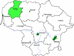 Landkarte Litauens – Distrikt Telšiai hervorgehoben