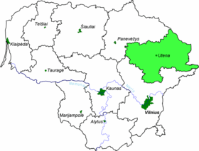 Landkarte Litauens – Distrikt Utena hervorgehoben