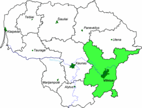 Landkarte Litauens – Distrikt Vilnius hervorgehoben