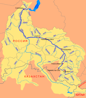 Verlauf des Tym (Тым) im Einzugsgebiet des Ob