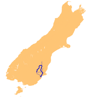 Lage des Flusssystemes des Taieri in Neuseeland