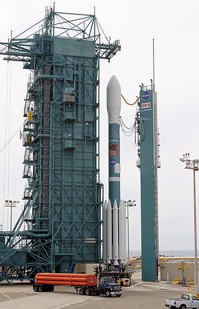 Mobile Service Tower rolls over the Delta II on SLC-2W.jpg