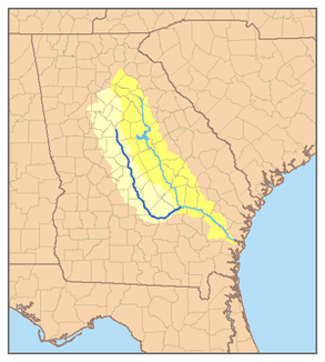 Übersichtskarte des Ocmulgee Flusssystems (hervorgehoben)