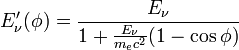 E_{\nu}'(\phi)=\frac{E_{\nu}}{1+\frac{E_{\nu}}{m_ec^2}(1-\cos\phi)}