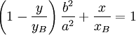  \left( 1-{\frac {y}{y_B}} \right) \frac {b^2}{a^2}+{\frac {x}{x_B}}=1 
