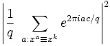 \left| \frac {1}{q} \ \sum_{a: x^a \equiv x^k} e^{2\pi iac/q} \right|_{}^2