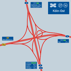 Übersichtskarte Autobahnkreuz Köln-Ost