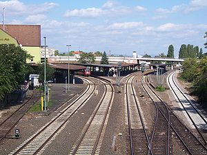 Bahnhof Bad Kreuznach. Rechts die Strecke von Gau Algesheim, links die Strecke von Bingen Hbf.