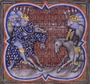 Darstellung der Schlacht aus der Grandes Chroniques de France, 14. Jahrhundert