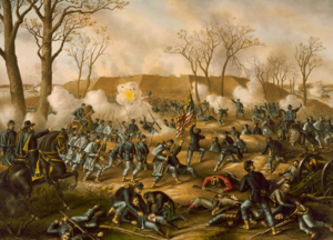Schlacht um Fort Donelson, künstlerische Darstellung von Kurz and Allison, 1887.