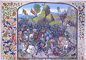 Buchmalerei in den Chroniques des Geschichtsschreibers Jean Froissart zur Schlacht von Montiel