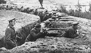 Polnischer Schützengraben in der Schlacht an der Memel, September 1920