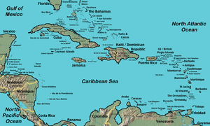 Die Antillen, das Karibische Meer und der Golf von Mexiko.