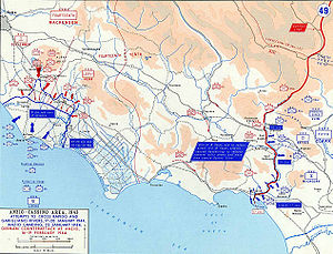 Anzio-Brückenkopf und Frontlinie im Januar/Februar 1944
