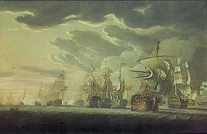 Die Seeschlacht von Kap St. Vincent, gemalt von Robert Cleveley im Jahre 1798.