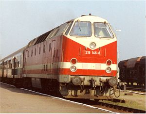 Diesellok 219 146-8 im Bahnhof Bad Doberan