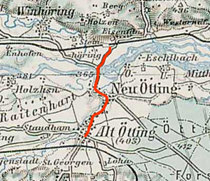 Strecke der Dampfstraßenbahn Neuötting–Altötting