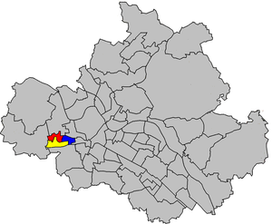 Lage von Gorbitz-Ost (blau), -Süd (gelb) und -Nord/Neuomsewitz (rot) in Dresden