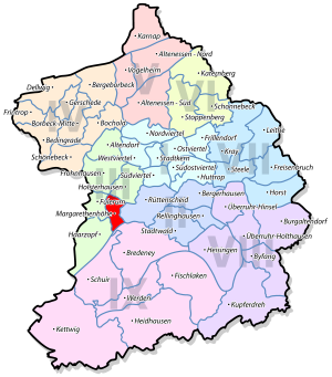 Lage von Margarethenhöhe im Stadtbezirk III Essen-West