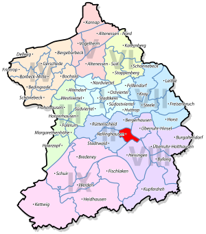 Lage von Rellinghausen im Stadtbezirk II Rüttenscheid/Bergerhausen/ Rellinghausen/Stadtwald