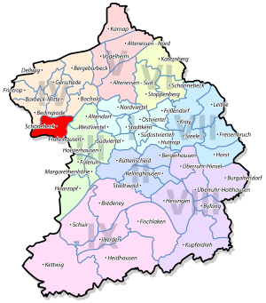 Lage von Schönebeck im Stadtbezirk IV Borbeck