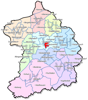 Lage von Südostviertel im Stadtbezirk I Stadtmitte/Frillendorf/Huttrop