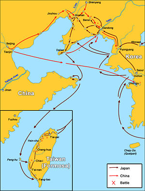 Übersicht der Truppenbewegungen während des Ersten Japanisch-Chinesischen Krieges