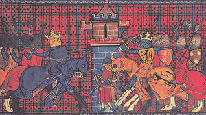 Die Schlacht von Gisors in den Annalen von Saint-Denis, 14. Jahrhundert.